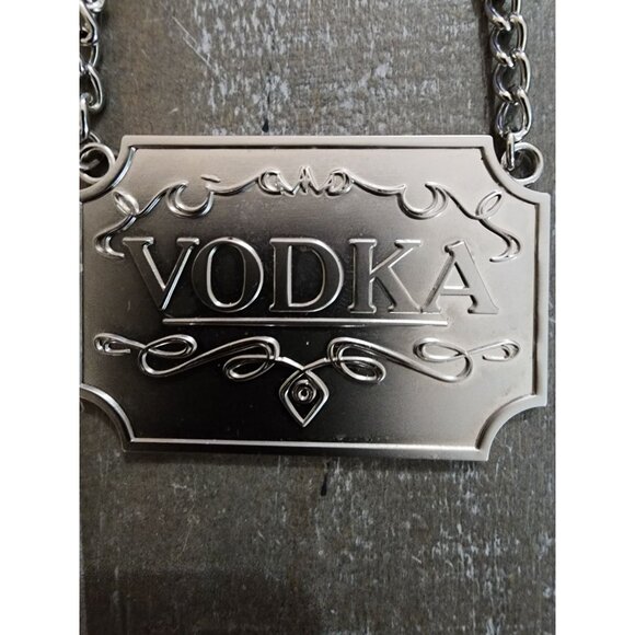 Vintage Style Silver toned  Liquor Decanter Label Tag Vodka With Chain - Picture 3 of 4